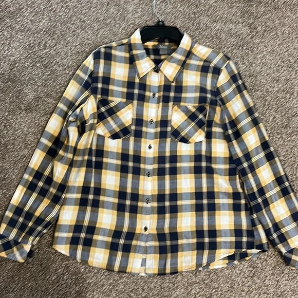 Yellow and Navy plaid button-down shirt - Picture 2 of 2